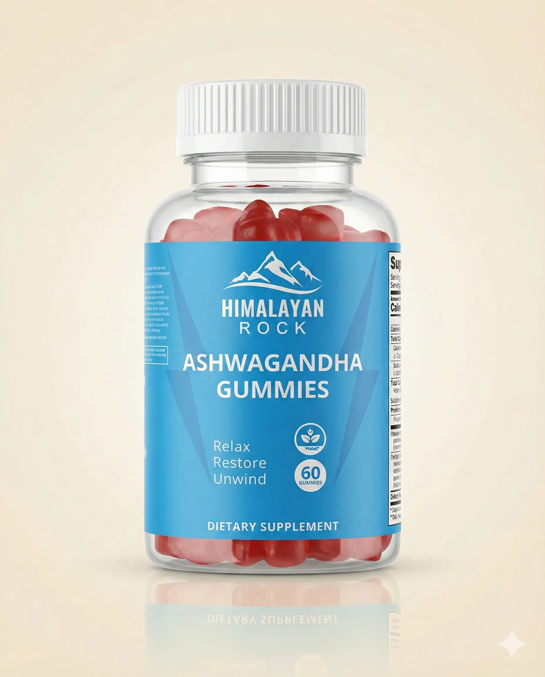 Flacon de gommes d’ashwagandha Himalayan Rock, vegan, 60 gummies.