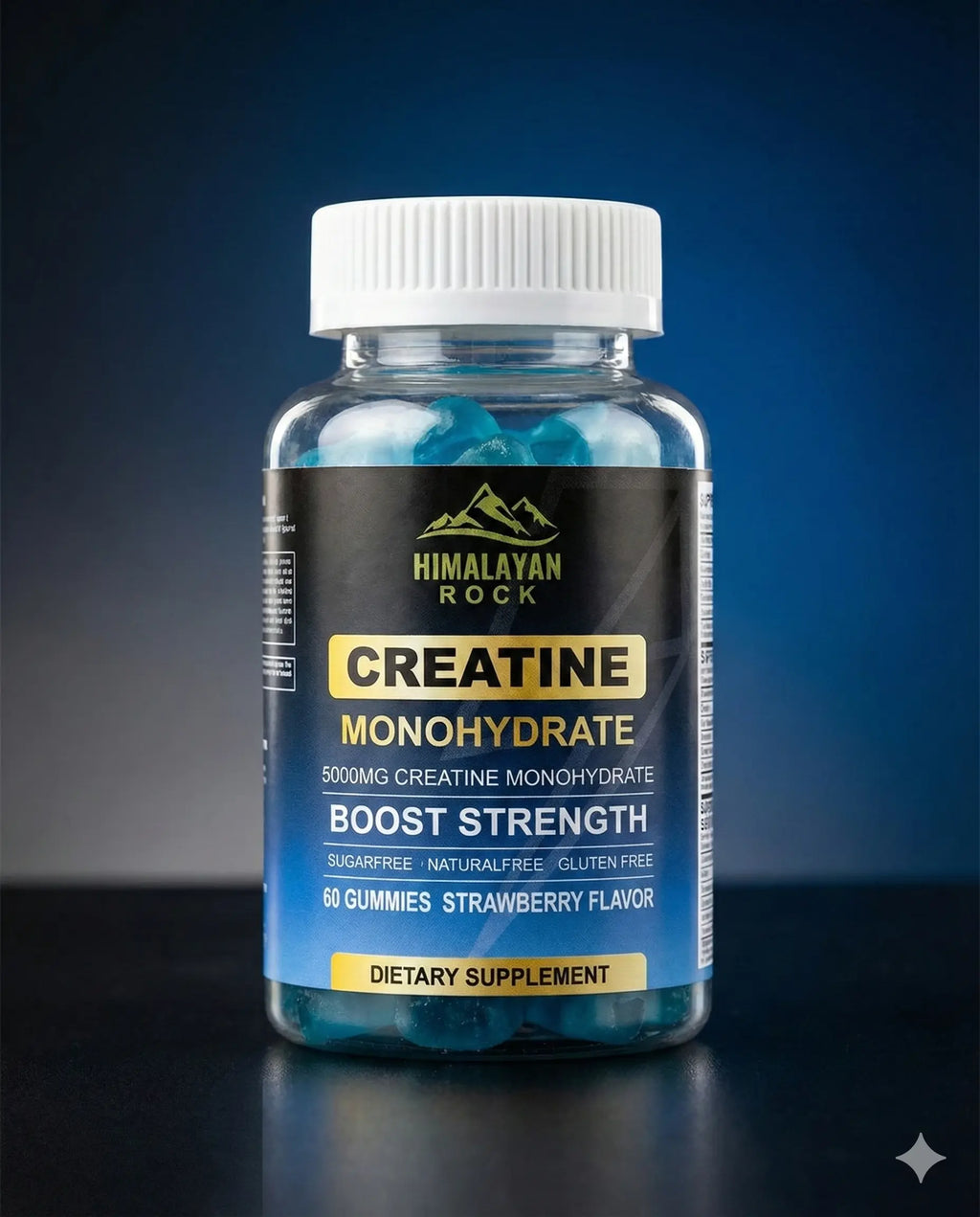 Flacon de gommes créatine monohydrate Himalayan Rock, 5000 mg, goût fraise.