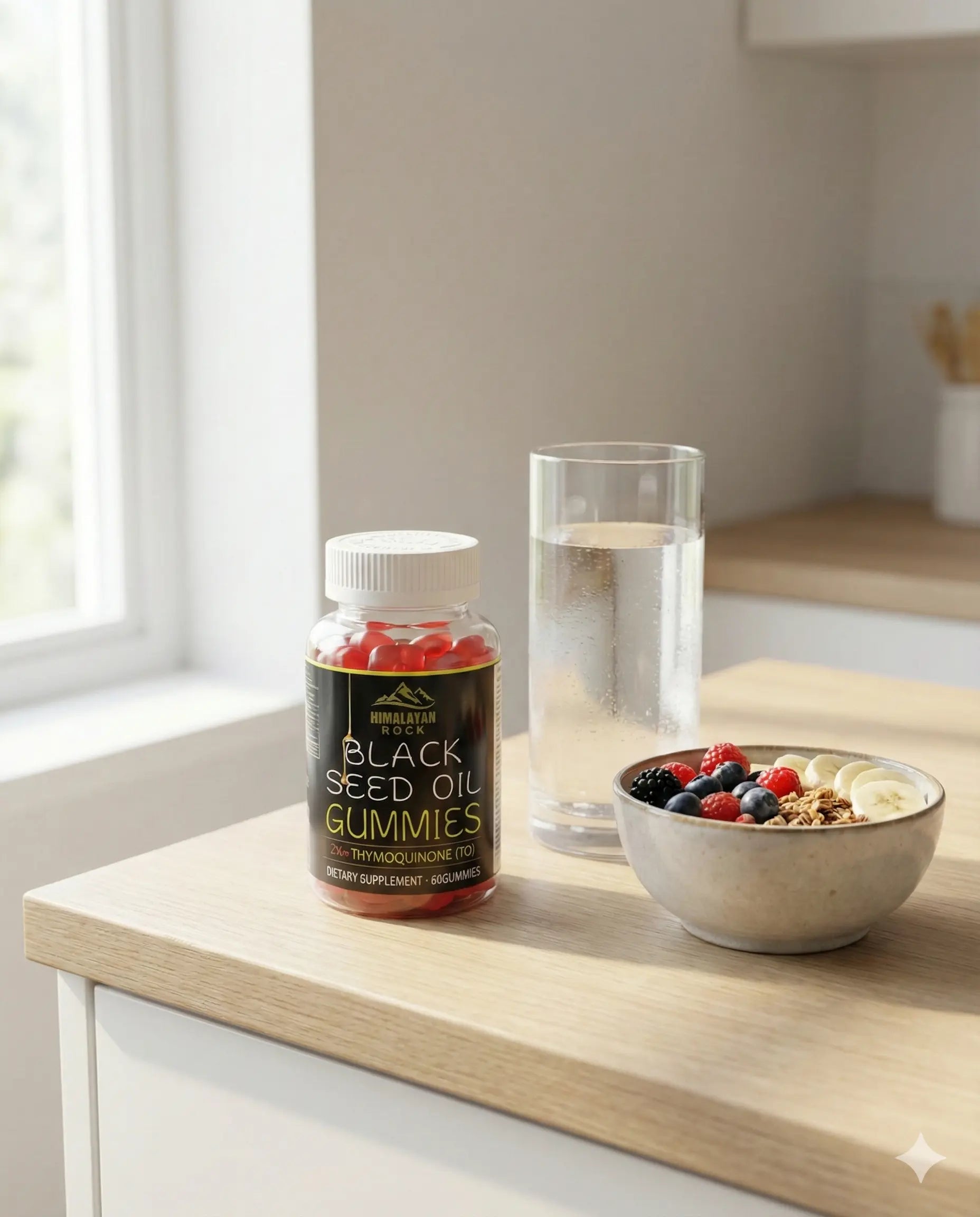 Flacon de gommes à l’huile de nigelle Himalayan Rock, 4 % thymoquinone.