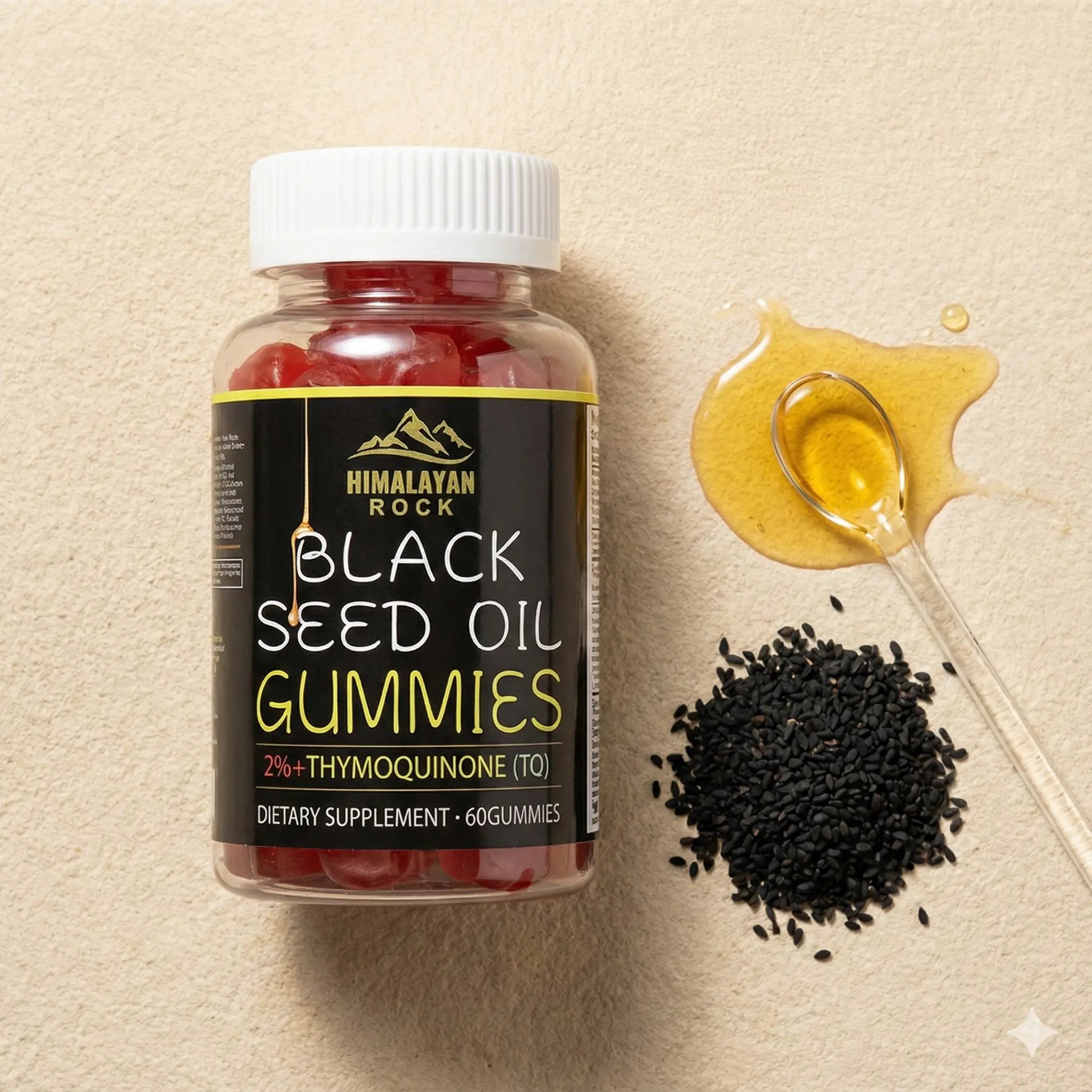 Flacon de gommes à l’huile de nigelle Himalayan Rock, 4 % thymoquinone.