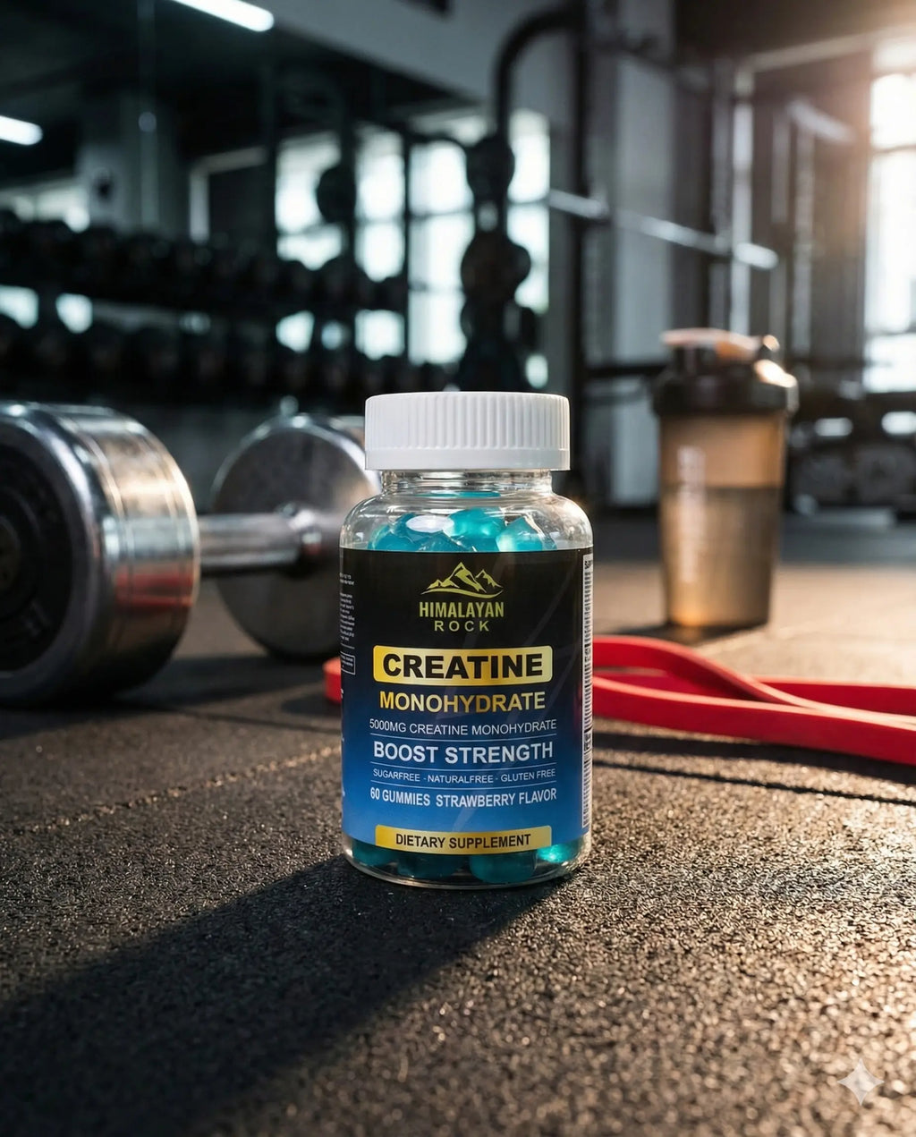 Flacon de gommes créatine monohydrate Himalayan Rock, 5000 mg, goût fraise.