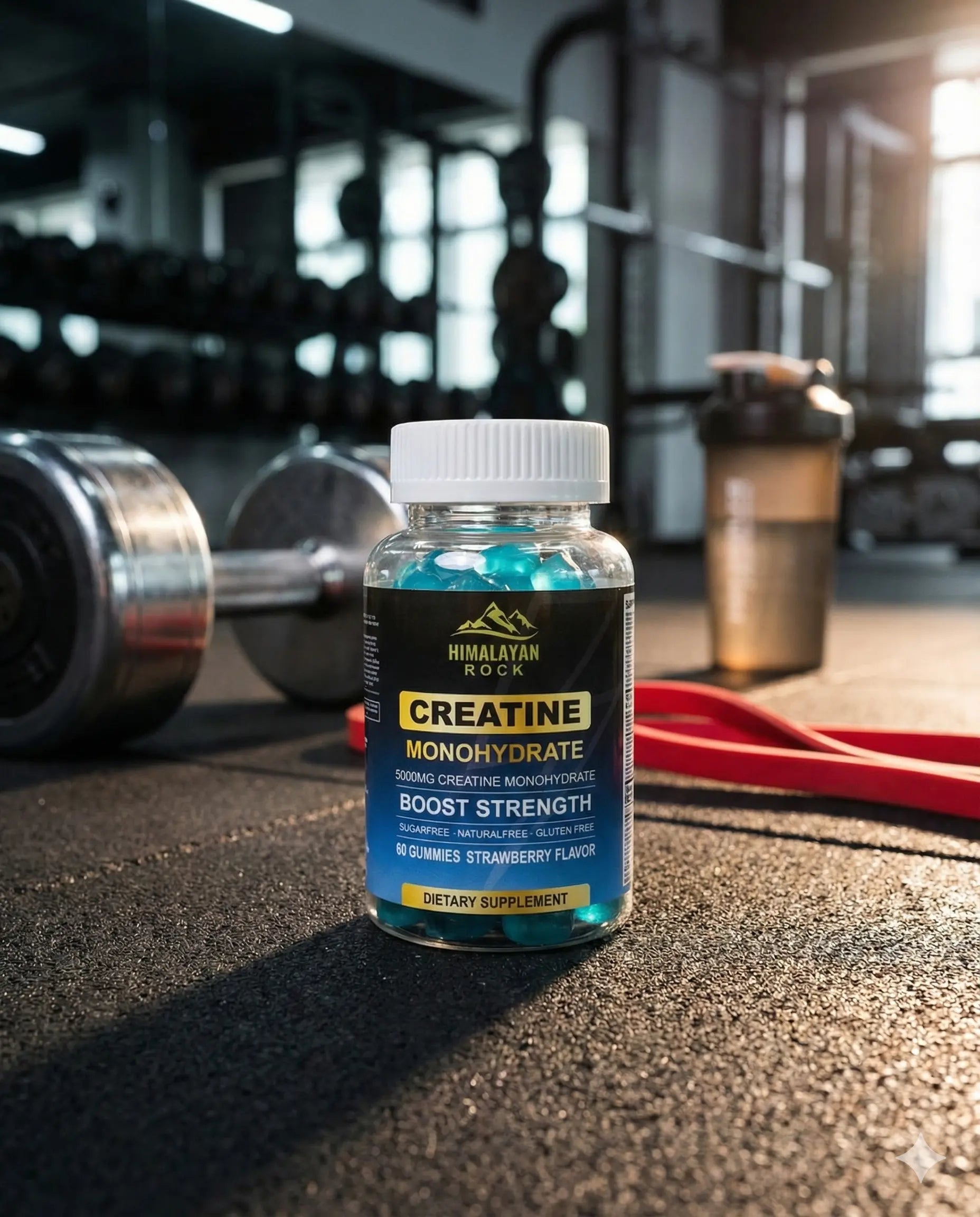 Flacon de gommes créatine monohydrate Himalayan Rock, 5000 mg, goût fraise.